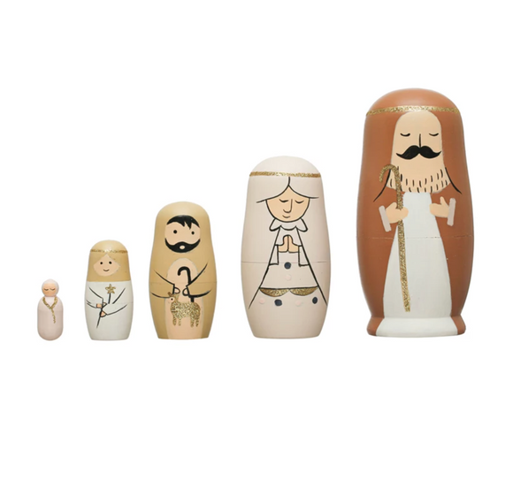 Wood Nativity Nesting Dolls