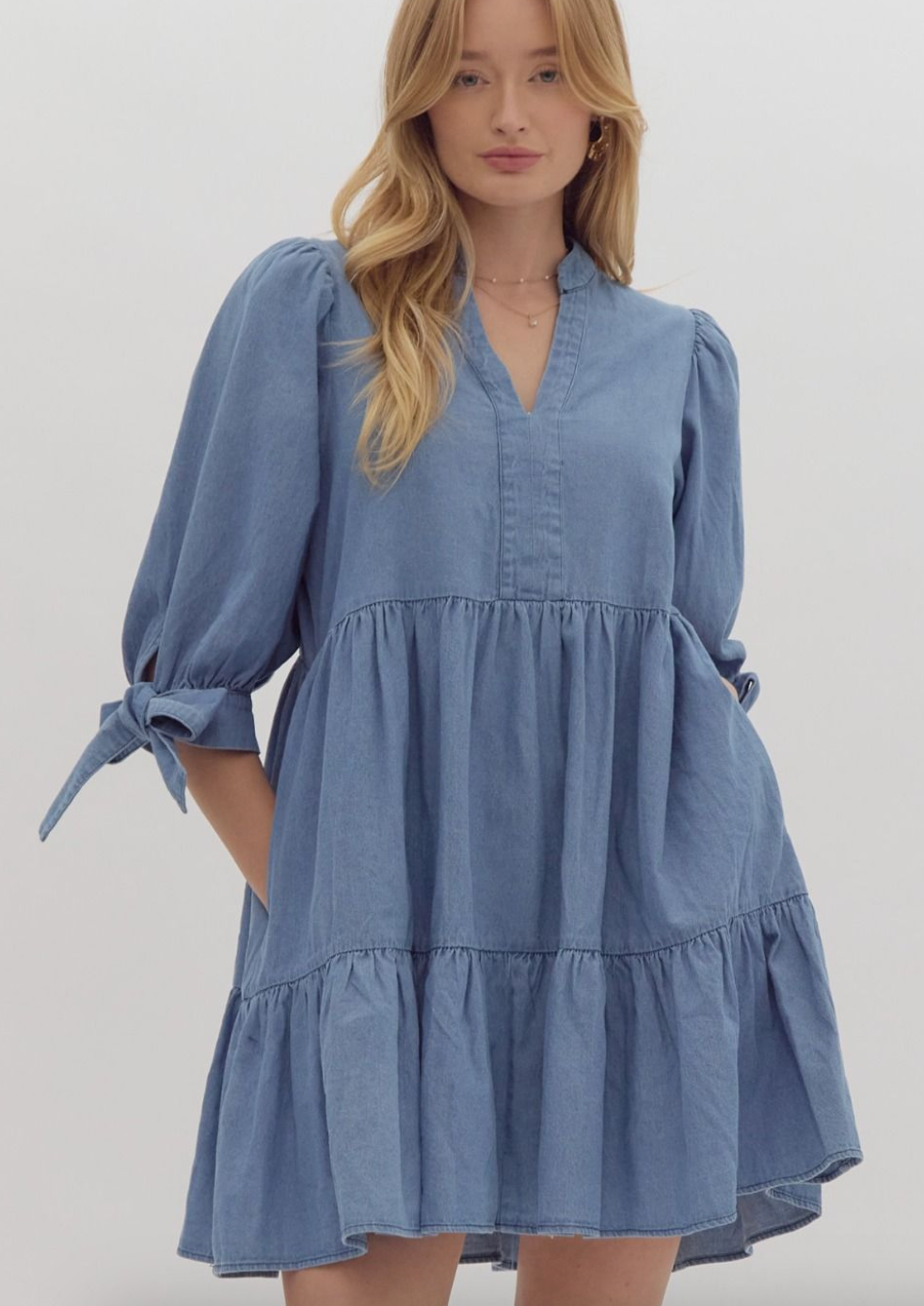denim western dress puff sleeve smocked tiered Sky Blue Floral Eyelet Puff Sleeve Tiered Mini Dress
