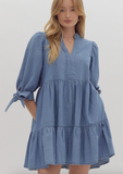 Tiered Denim Tie Sleeve Dress