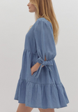 Tiered Denim Tie Sleeve Dress