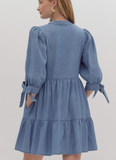 Tiered Denim Tie Sleeve Dress