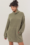 Olive Green Turtleneck Sweater Dress