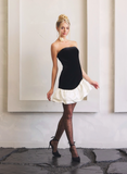 Strapless Black & White Wide Ruffle Hem Dress