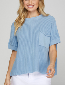 Baby Blue Pocket Sleeveless Sweater