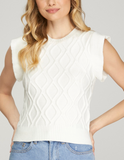 Cream Ruffle Shoulder Cable Knit Top