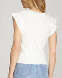 Cream Ruffle Shoulder Cable Knit Top