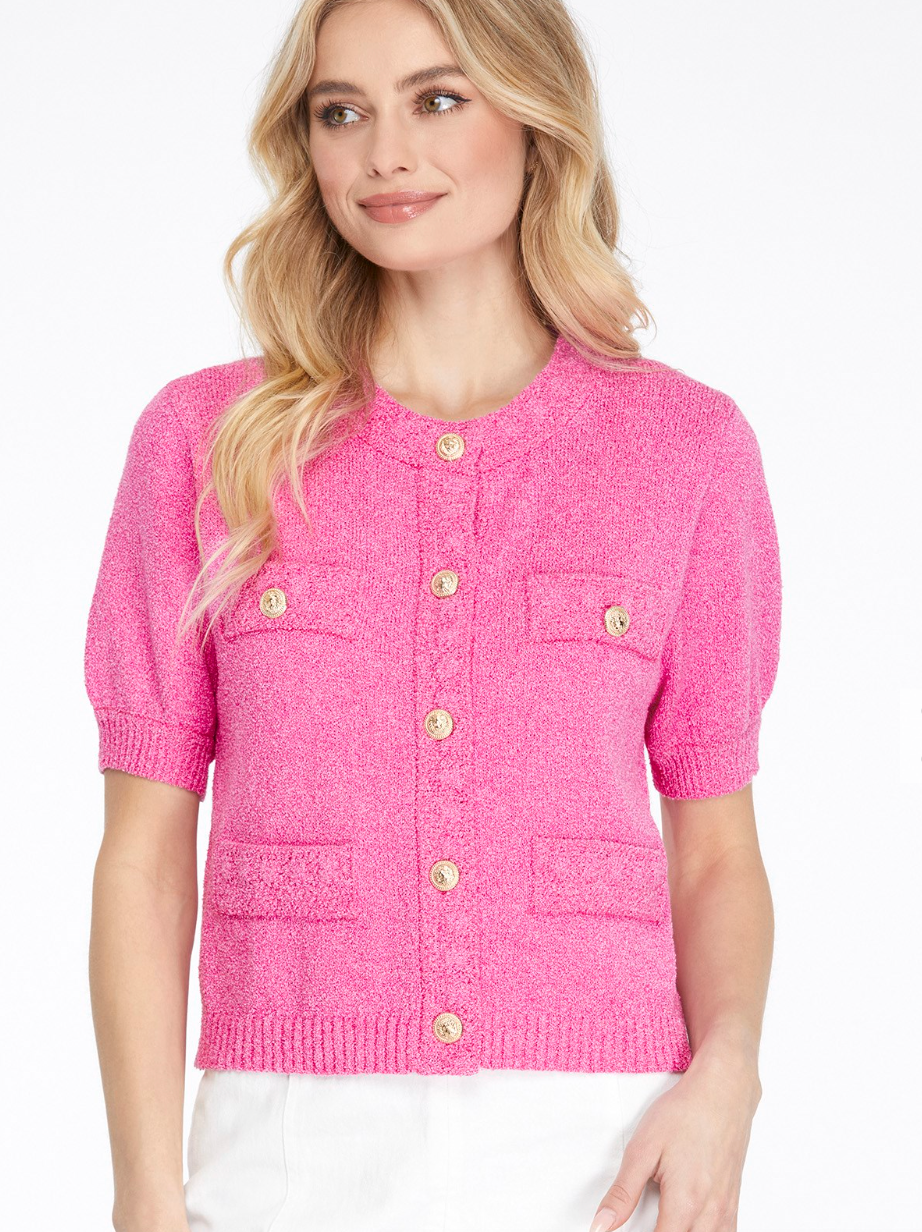 Pink with Gold Buttons Cardigan – Fashion Cupcake
