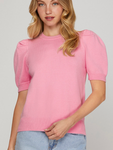 Bubblegum Pink Puff Sleeve Sweater