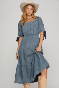 Denim Midi with Tie Short Sleeve