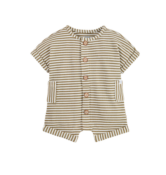 Green Stripe Waffle Romper