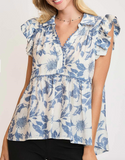 Blue & White Floral Babydoll Top