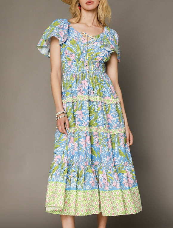 Multi Print Blue & Green Midi