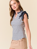 Navy Stripe Ruffle Tank