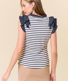 Navy Stripe Ruffle Tank