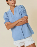 Light Blue Textured Puff Sleeve Top