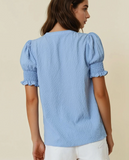 Light Blue Textured Puff Sleeve Top
