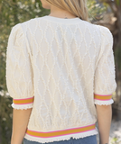 Ivory Diamond Texture Contrast Elastic Top