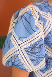 Blue Leaf Print Lace Embroidered Dress