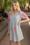 Green Striped Dress with Pink Accents