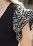 Black Ribbed Detail Flutter Sleeve Top