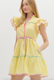 Lemon Multi Color Accent Ruffle Dress