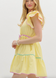 Lemon Multi Color Accent Ruffle Dress