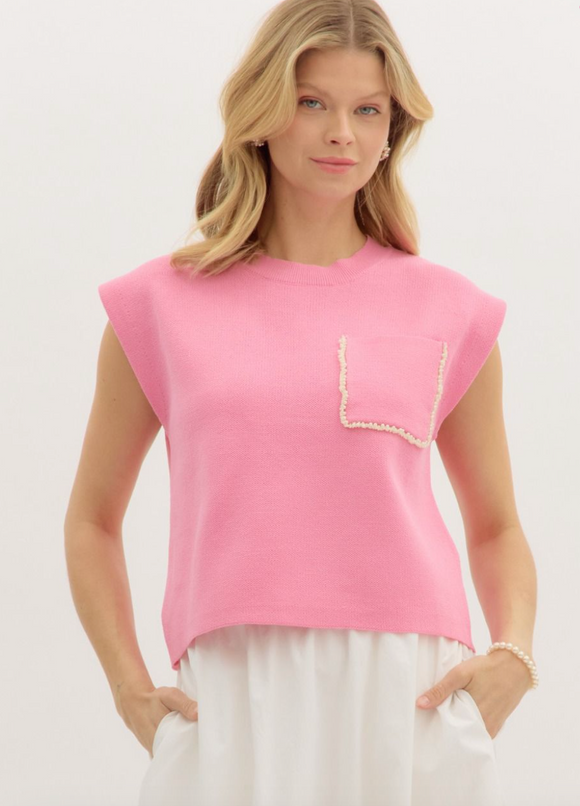Pink Knit Top with Accent Pocket