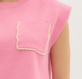 Pink Knit Top with Accent Pocket