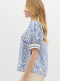 Blue Abstract Print Scalloped Top