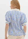 Blue Abstract Print Scalloped Top