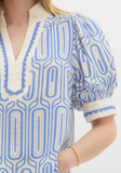 Blue Abstract Print Scalloped Top