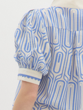 Blue Abstract Print Scalloped Top