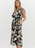 Black Botanical Pattern Adjustable Side Midi