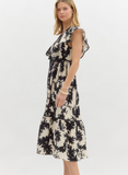 Black Botanical Pattern Adjustable Side Midi