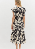 Black Botanical Pattern Adjustable Side Midi