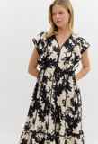 Black Botanical Pattern Adjustable Side Midi