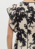 Black Botanical Pattern Adjustable Side Midi