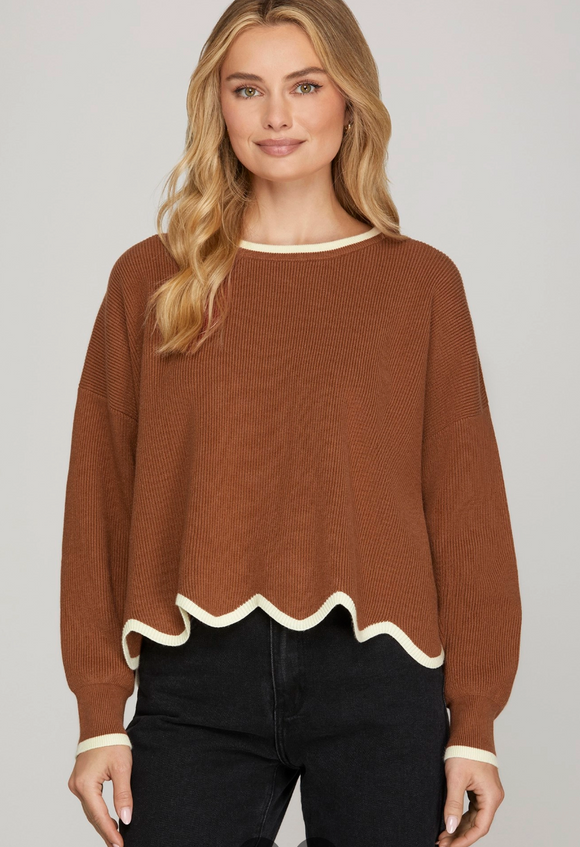 Cinnamon & Cream Scalloped Edge Sweater