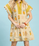 Ecru Scalloped Sleeve Pattern Dress