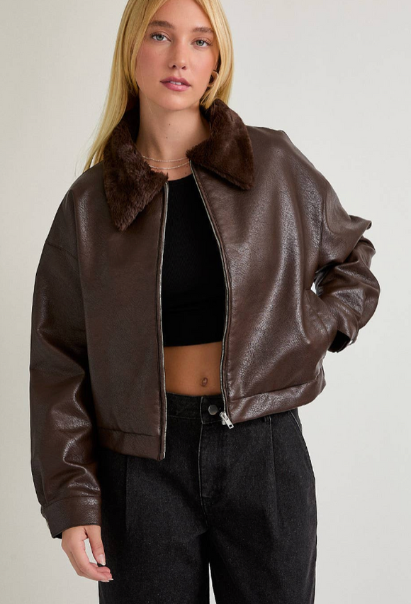 Cropped Vegan Leather Jacket