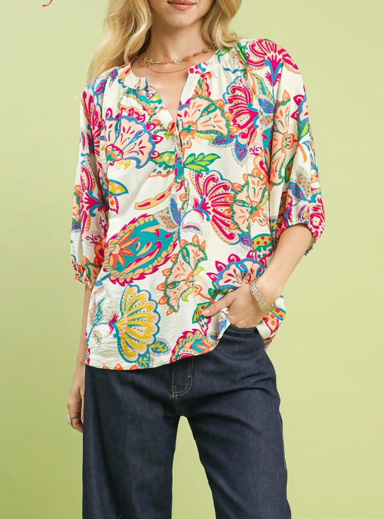 White Pattern Paisley Top