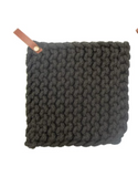 Dark Charcoal  - Crochet Pot Holder with Leather Strap