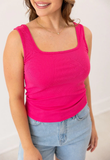 Bella Square Neck Rib Knit Tank Top - Pink