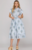 Blue Stripe Collared Midi Dress