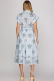 Blue Stripe Collared Midi Dress