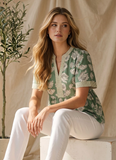 Short Sleeve Slate Green Printed Top