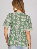 Short Sleeve Slate Green Printed Top