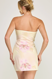 Butter Yellow Floral Strapless Dress
