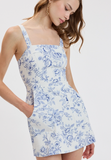 Baby Blue Floral Wide Strap Mini Dress