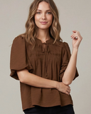 Brown Tie Front Smocked Top